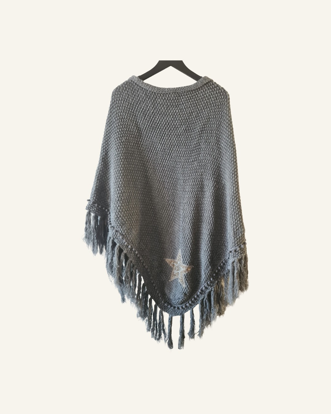 Grijze omslagdoek met franjes – one size – Tweedehands