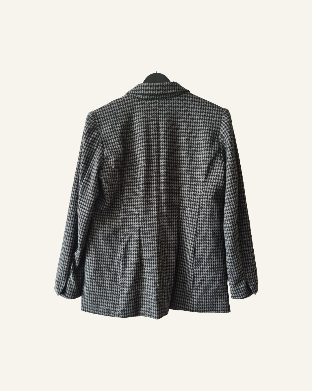 Zwart-witte blazer/jas met pied-de-poule patroon – maat 42 – Tweedehands