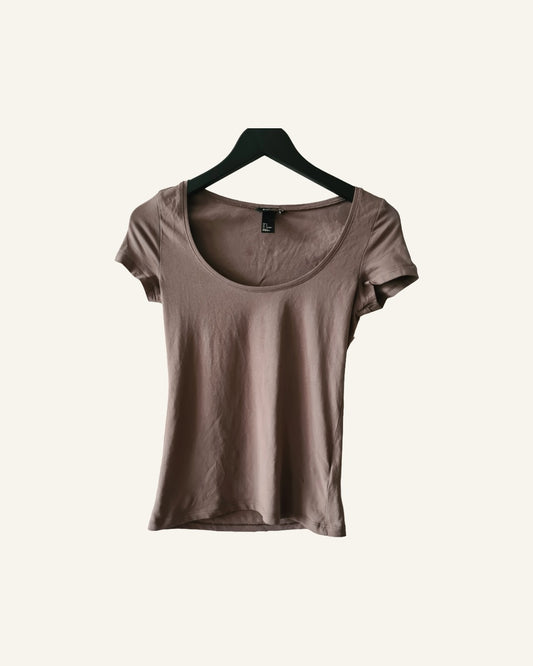 H&M Basic T-shirt taupe – maat S – korte mouw – Tweedehands