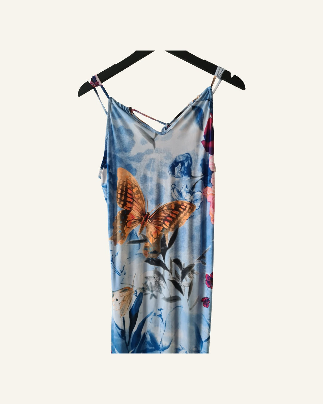 Bodyflirt maxi jurk met bloemen- en vlinderprint – maat 44/46 – Tweedehands