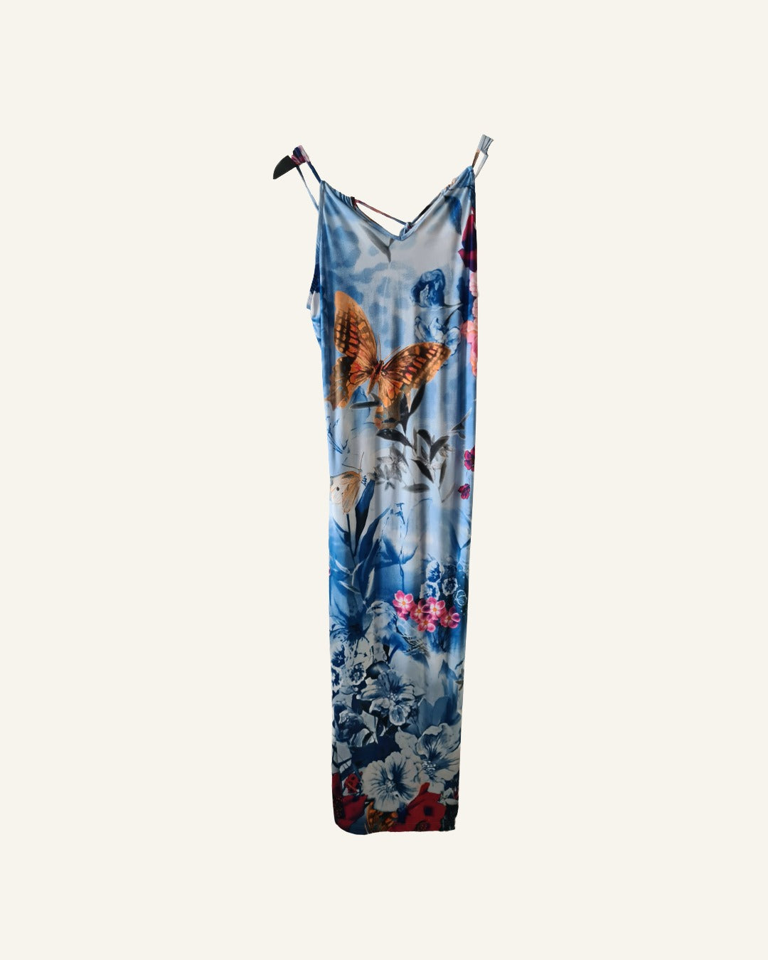 Bodyflirt maxi jurk met bloemen- en vlinderprint – maat 44/46 – Tweedehands
