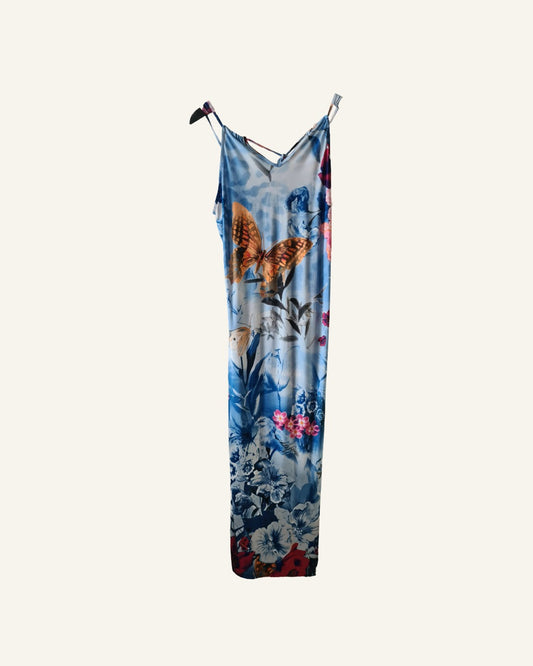 Bodyflirt maxi jurk met bloemen- en vlinderprint – maat 44/46 – Tweedehands