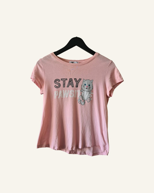 FB Sister T-shirt met print “Stay Pawsitive” – Maat S – Tweedehands