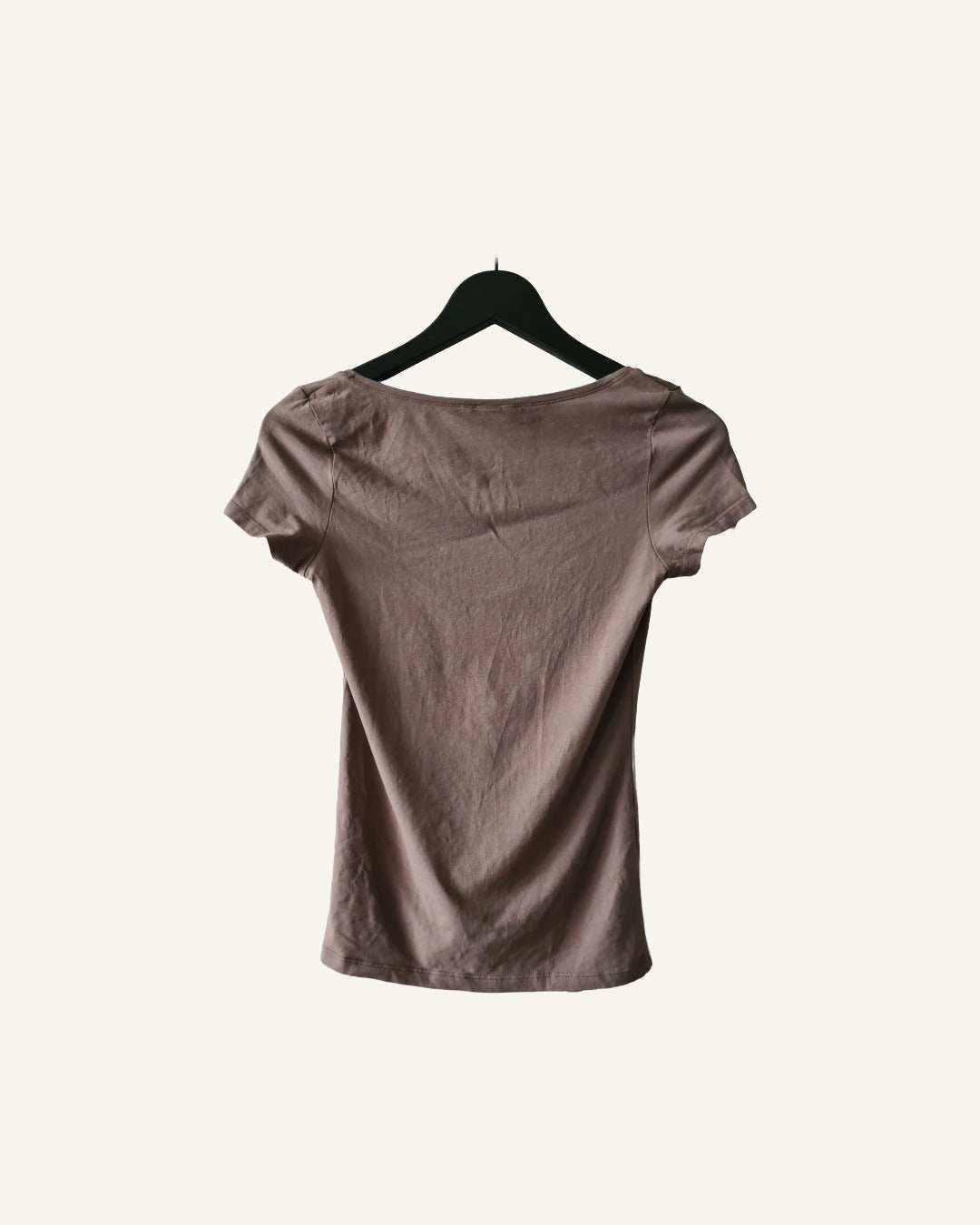 H&M Basic T-shirt taupe – maat S – korte mouw – Tweedehands